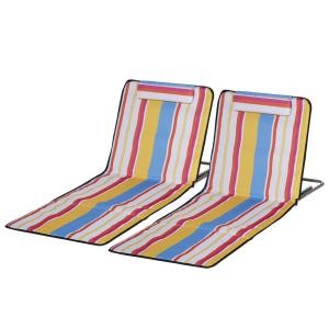 Strandmatta Strandstolar Set med 2 Flerfärgad av Stål och Tyg för Strand och Pool Hopfällbar Madrass med Kuddar 134 x 48 x 43 cm