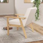 Fåtölj Relaxstol Krämvit av Tyg med Linnelook och Trä för Vardagsrum Stoppad Stol med Armstöd 64 x 70 x 72 cm