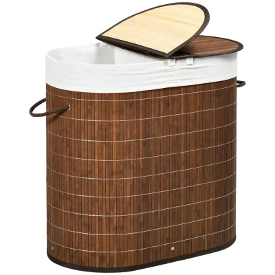 Tvättkorg i Bambu med Lock och Tvättsäck 100 l, Natur