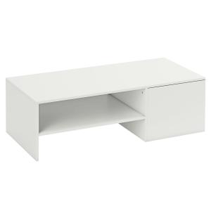 Soffbord Justerbart Vit Spånskiva och Metall för Vardagsrum Utfällbart Bord med Dold Förvaring Smart Design och Multifunktionell Möbel