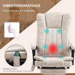 Kontorsstol Skrivbordsstol Ergonomisk Krämvit av Tyg och Metall för Kontor Snurrstol med Massage och Liggfunktion