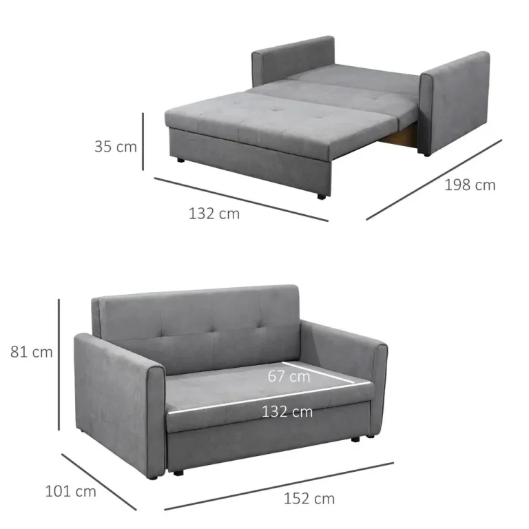 Bäddsoffa 2-Sits Soffa Grå av Polycotton 152 x 101 x 81 cm