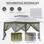 Hopfällbar Pop-up Paviljong, Portabelt Partytält med Myggnät och Väska, Enkel Montering för Trädgårdsfest, Grå, 3,64 x 3,64 x 2,94 m