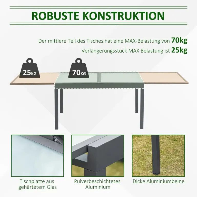 Utdragbart Trädgårdsbord i Aluminium Matbord 160-210 cm