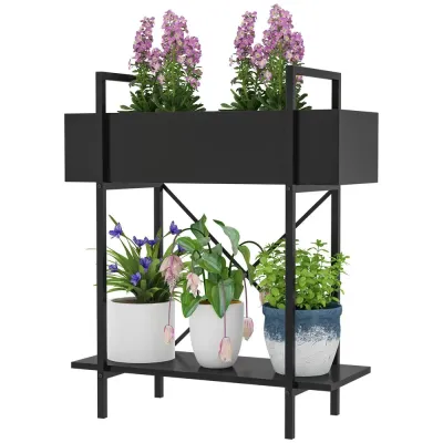 Växtställ Blomsterhylla 2 Våningar Svart 70 cm