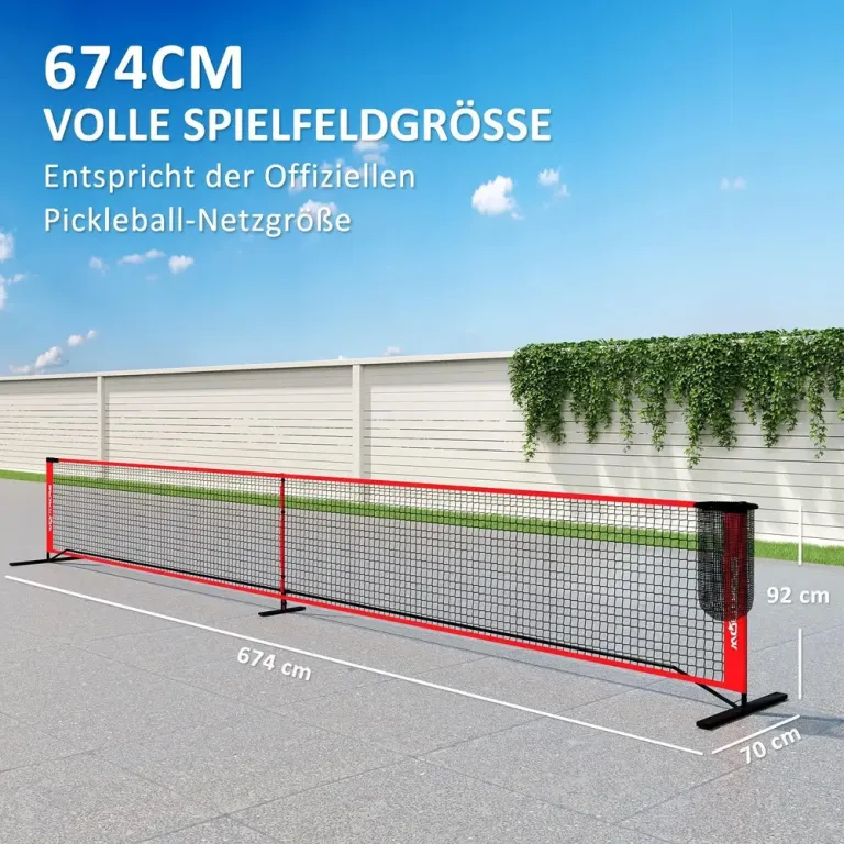 Pickleballnät Komplett System med Stativ 6,7 m, Röd