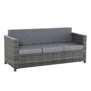 3-Sits Soffa i Konstrotting, Bekväm Trädgårdssoffa med Mjuka Dynor, Väderbeständig Utemöbel för Terrass och Balkong, Grå, 185 x 70 x 80 cm