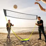 Badmintonset Volleybollnät Svart av Plast och Metall för Inomhus och Utomhus 2-i-1 Nät med Stativ och Bärväska Justerbart