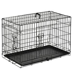 Hundlåda Transportlåda Svart Metall för Små Djur Hopfällbar Bur för Resor och Säkerhet 76 X 46 X 52 Cm