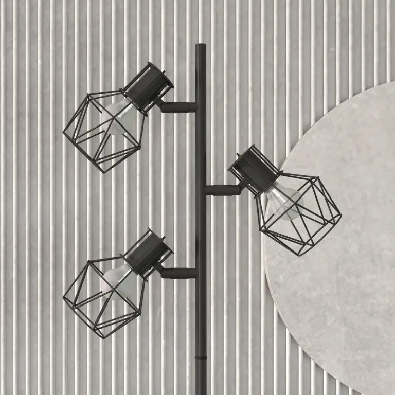 Golvlampa med 3 Flexibla Lamphuvuden och Fotbrytare, Svart