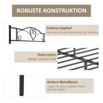 Sängram Stabil Svart Metall för Sovrum med Gavel Robust Konstruktion Upp till 300 kg för God Sömn 145 L x 211 B x 106 H cm