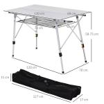 Campingbord Prisvärd Silver Aluminium för Picknick och Camping med Höjdjustering och Praktisk Bärväska för Resor 120 x 69 x 59-78 cm
