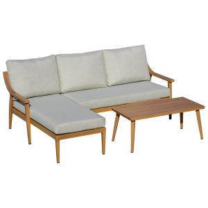 Loungegrupp i Konstrotting 3 Personer, Modern Soffa med Schäslong och Bord, Bekväm Hörnsoffa för Balkong, Grå