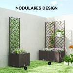 Odlingslåda med Spaljé 2-pack Brun Plast för Trädgård Blomlåda med Självbevattning och Dränering 80x40x136 cm