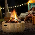 Eldskål Eldfat Trädstubbedesign Brun av MGO och Stål för Trädgård Camping och Terrass med Lock och Poker Rustik Utomhusvärme Dekorativ Eldstad