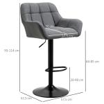 Barstolar i Linnetyg 2-Pack, Snurrbara Köksstolar med Ryggstöd, Justerbar Höjd och Fotstöd, Grå, 57,5 x 52,5 x 93-114 cm