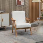 Fåtölj Enkelstol Kräm av Tyg med Sammetslook och Trä för Vardagsrum Scandi Design Klädd Stol med Armstöd Bekväm Sittplats 68 x 74 x 82 cm