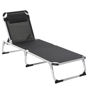 Justerbar Solsäng i Aluminium, Ergonomisk Solstol med 5 Lägen, Väderbeständig Textilene för Trädgård och Pool, Grå, 170 x 60 x 76 cm