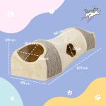 Katttunnel Lektunnel Beige av Polyester för Katter upp till 6 kg Hopfällbar Tunnel med 2 Hus och 3 Öppningar