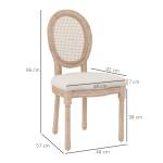 Matsalsstolar Köksstolar Set om 2 Krämvit av Linne och Rottinglook för Matsal Klädd Stol med Ryggstöd Träben