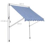 Fällbar Markis Klämma Markis Höjdjusterbar 200 X 150 Cm Aluminium för Terrass och Balkong Blå Vit