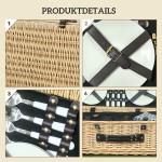 Flätad Picknickkorgen för 4 Personer med Isolerat Kylfack och Bestickset, Naturligt Trä