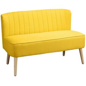 2-Sitsig Soffa i Gult Tyg, Modern Loungesoffa med Träben, Färgglad Inredningsdetalj för Vardagsrum, Gul, 117 x 56,5 x 77 cm