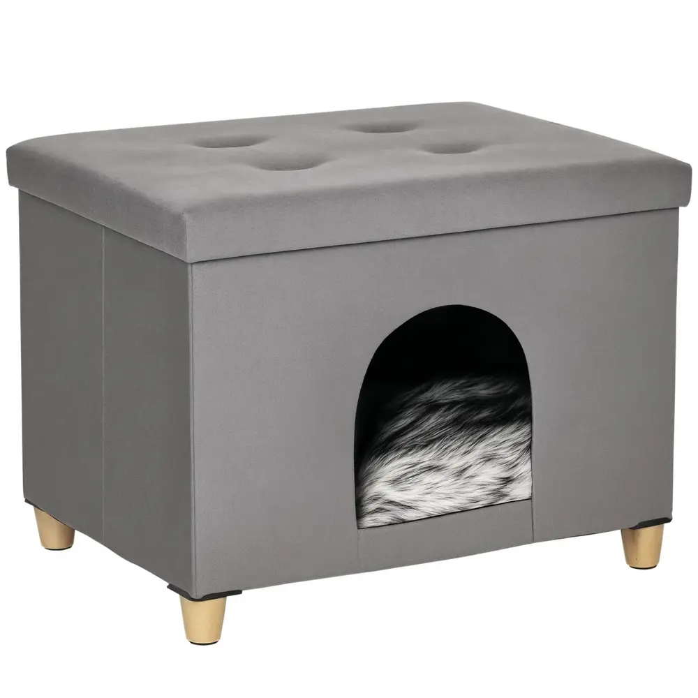 2-i-1 Kattgrotta och Fotpall med Kudde 60 x 45 x 44,5 Cm