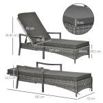 Justerbar Solsäng i Konstrotting, Bekväm Solstol med Dyna och Hjul, Väderbeständig Design för Terrass och Pool, Grå, 192 x 62,5 x 52,5 cm