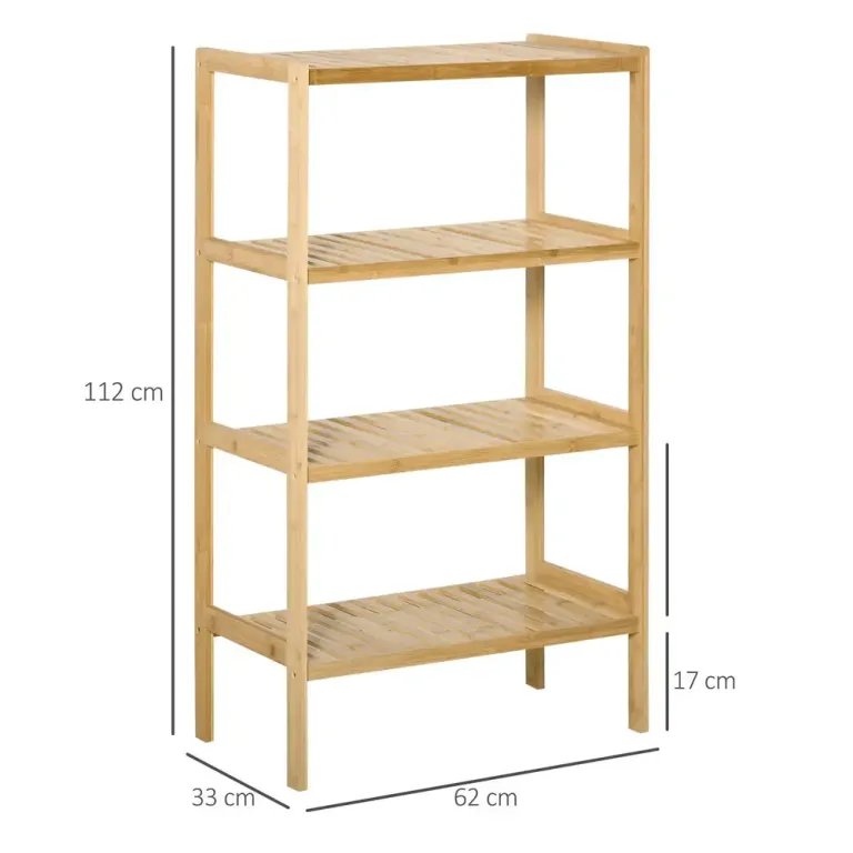 Bokhylla i Bambu 4 Hyllplan Stilren 62 x 33 x 112 cm