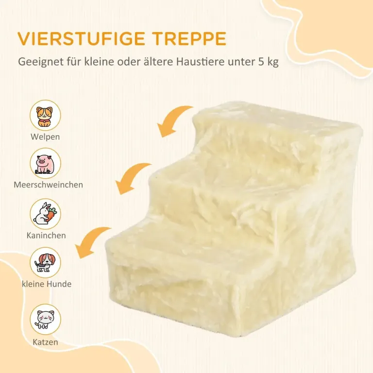 Hopfällbar Djurtrappa 3 Steg, Beige