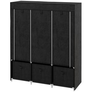 Hopfällbar Tyggarderob med 3 Lådor, Svart, 125 x 43 x 162,5 cm