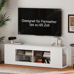 TV-Bänk 140 cm Vit Spånskiva och Glas för Vardagsrum Modern Mediamöbel med 6 Fack och Hyllor Robust och Stilren Design