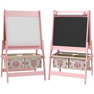 3-i-1 Barnstafli med Pappersrulle, Svarta Tavla och Whiteboard, Förvaringskorgar, Rosa, 54 x 46,5 x 93 cm