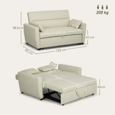 Bäddsoffa Soffa med Sovfunktion Beige av Tyg och Trä 2-Sits