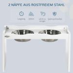 Upphöjd Matbar för Stora Hundar, Justerbar Matstation med 2 Rostfria Skålar, Ergonomisk Design, Vit, 2 l