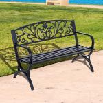 Trädgårdsbänk Parkbänk Svart Metall för Trädgård Terrass och Balkong 2-Sits Väderbeständig och Robust 127 X 60 X 85 Cm