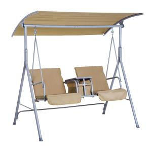Hollywood Gunga Trädgårdsgunga 2-Sits med Solskydd Bekväm Relaxmöbel för Utomhusbruk Beige 175 X 112 X 165 Cm