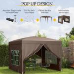 Lusthus Paviljong Pop-Up Partytält Kaffe Brun av Polyester och Metall för Trädgård och Camping Vattentåligt Gazebo med UV-Skydd 3 x 3 m