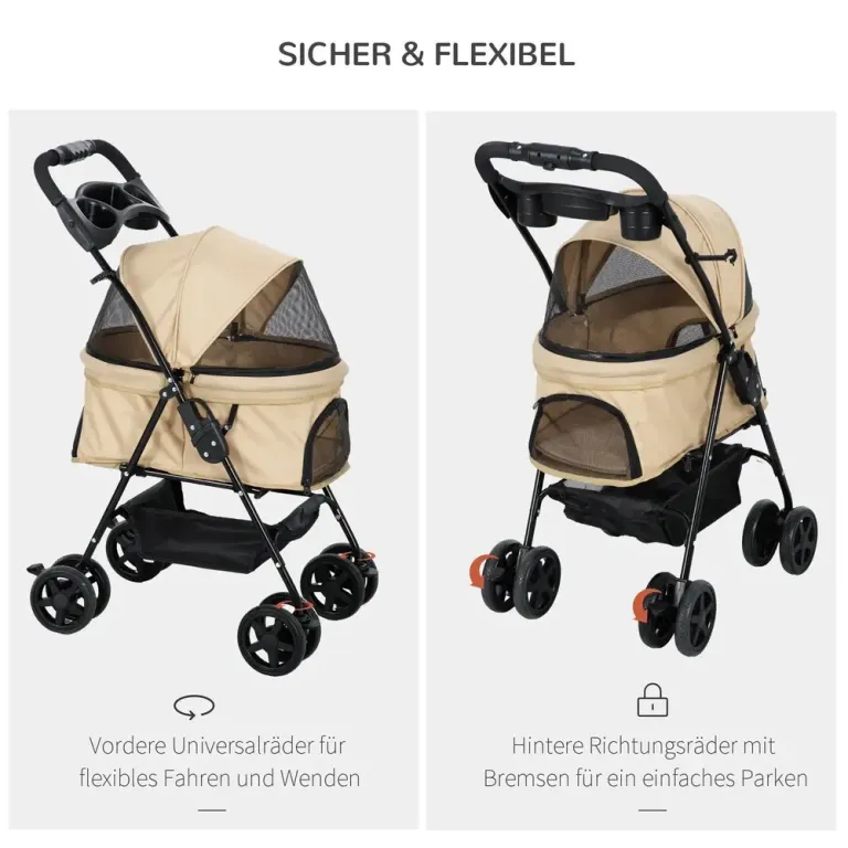 Hundvagn Husdjursvagn Khaki av Oxford Tyg 67 x 45 x 96 cm