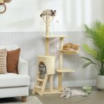 Klösträd Stabil Beige Sisal för Katter med Grotta och Leksaker Trappa Stor Plattform Klöspelare Mjuk Plysch 5 kg