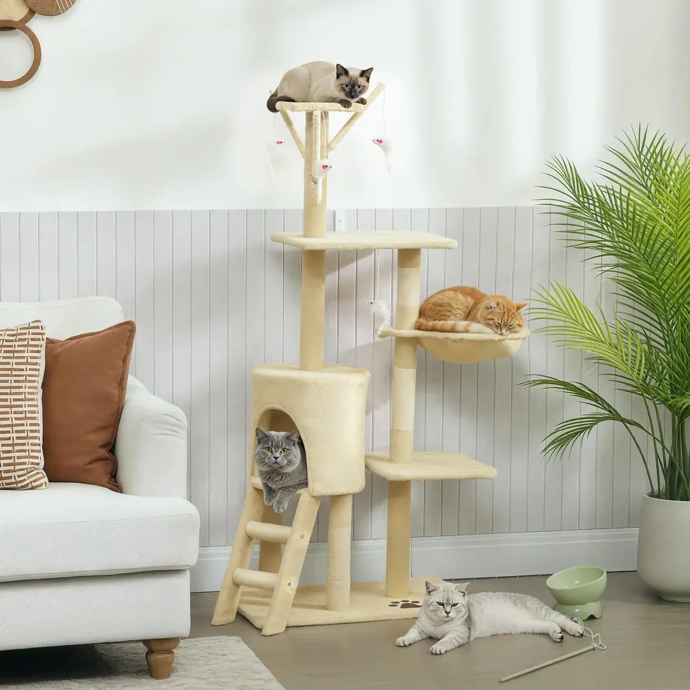 Klösträd Beige Sisal för Katter med Grotta och Leksaker