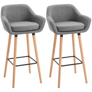 Barstolar i Linne 2-Pack, Bekväma Kökspallar med Fotstöd, Elegant Sittplats för Bar och Köksö, Grå, 55 x 48 x 100 cm