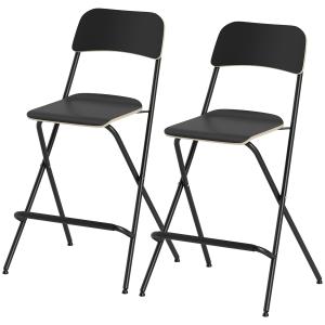 Set med 2 Hopfällbara Barstolar med Stålram för Kök och Matsal, Svart