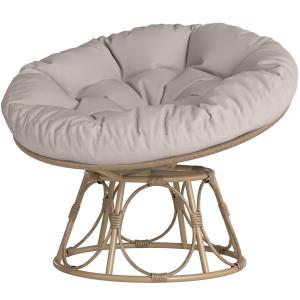 Papasan Stol Rottingstol 360° Ljusgrå av Rotting och Tyg för Vardagsrum och Trädgård Rund Snurrstol med Dyna Ø 120 cm