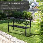 Trädgårdsbänk i Gjutjärn och Stål, Klassisk Parkbänk för 3 Personer, Robust Utemöbel för Trädgård och Terrass, Svart, 127 x 60 x 89 cm