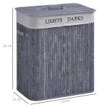 Tvättkorg i Bambu med Lock, 100 L, Tvättuppsamlare med PU-handtag, Canvaspåse, för Tvättstuga, Sovrum och Badrum, Grå