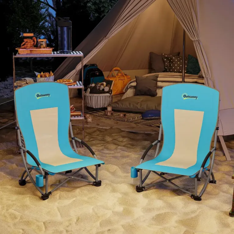 Set 2 Hopfällbara Campingstolar med Mugghållare