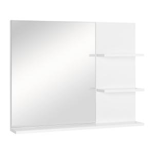Badrumsspegel Väggspegel med 3 Hyllor Spegelhylla MDF Modern Design Vit 60 X 10 X 48 Cm
