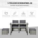 Matgrupp i Konstrotting 4 Personer, Komplett Trädgårdsgrupp med Bord och Stolar, Inkluderar Dynor för Bekväm Sittning, Grå
